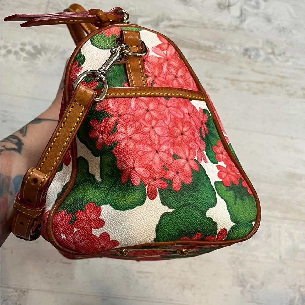 Dooney & Burke Rare Red Hydrangea Floral Print Satchel Purse